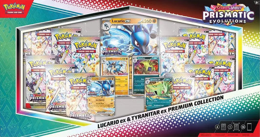 Pokemon Prismatic Evolutions Lucario ex & Tyranitar ex Premium Collection